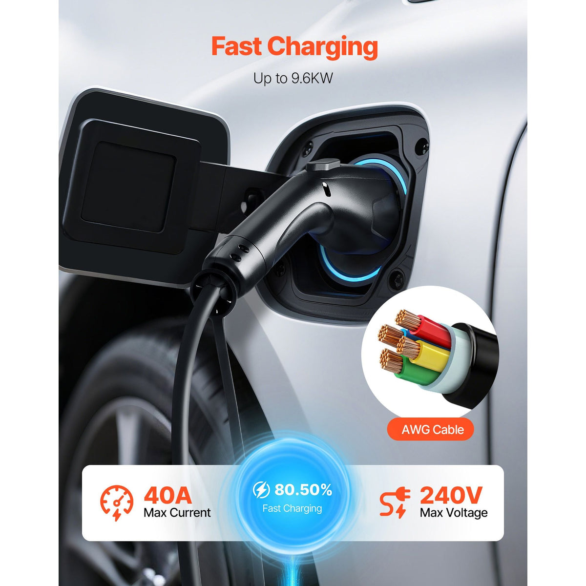 EV Charger Extension Cable, 40Amp 40 ft J1772 Extension Cord Compatible with 120V-240V SAE J1772 Electric Vehicle Chargers, Level 1/Level 2 IP66 Heavy Duty Car Charging Cable with Carrying Bag