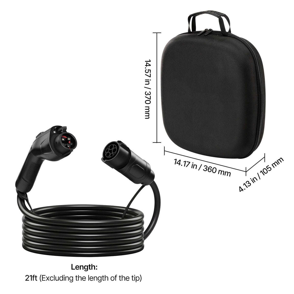 EV Charger Extension Cable, 48Amp 21 ft J1772 Extension Cord Compatible with 120V-240V SAE J1772 Electric Vehicle Chargers, Level 1/Level 2 IP66 Heavy Duty Car Charging Cable with Carrying Bag