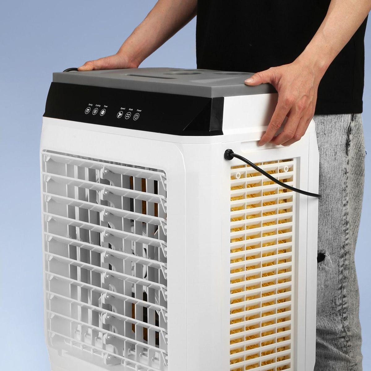 Evaporative Air Cooler, 2100 CFM, 135° Oscillating Swamp Cooler with Adjustable 3 Speeds and 12 H Timer, 7 Gal Portable Air Cooler for 750 Sq.ft, Indoor/Outdoor Use, FCC Listed
