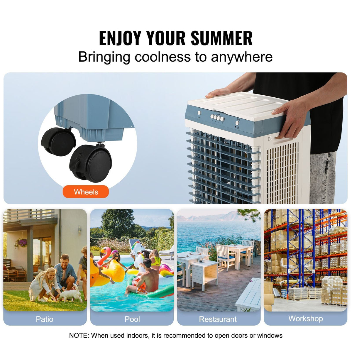 Evaporative Cooler, 1400 CFM Air Cooler, 84° Oscillating Swamp Cooler ,5 Gal Portable Air Cooler for 550 Sq.ft with 3 Speeds Adjustable Control, Indoor Outdoor Use, FCC Listed