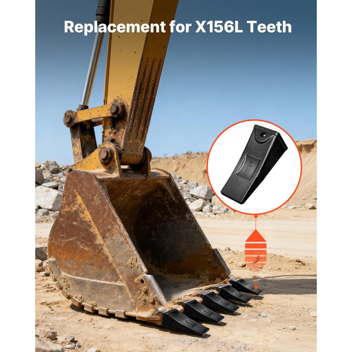 Excavator Bucket Teeth with Pins, 4 Pack X156L Bucket Tooth Set for Smooth & Efficient Excavation, Heavy Duty 5.3 in Long Digging Buckets Teeth Replacement for Skid Steer & Mini Excavator