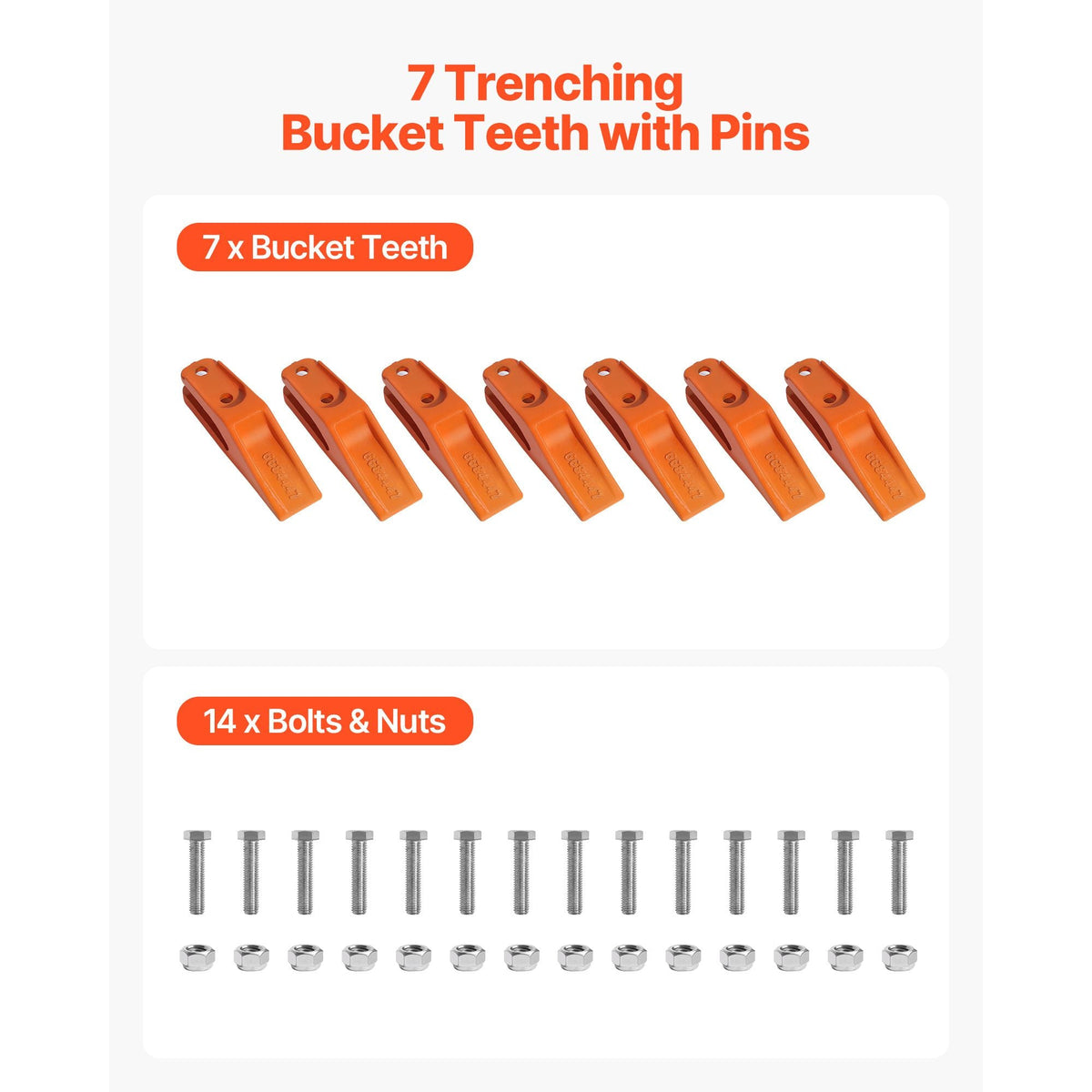 Excavator Bucket Teeth with Pins, 7 Pack 684447 Bucket Tooth Set Fits 5/8-in Buckets Edge, Heavy Duty 7.34 in Bolt on Digging Buckets Teeth Replacement for Skid Steer & Mini Excavator