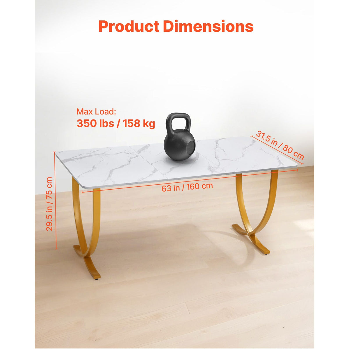 Executive Desk, 63" W x 31.5" D Large Office Desk, Modern Computer Table Conference Meeting Room Table, Business Furniture Enlarged Desktop for Home Office, White and Gold
