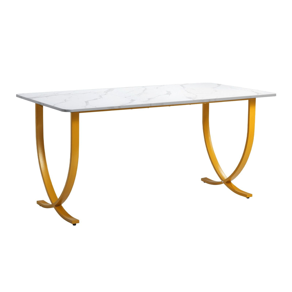 Executive Desk, 63" W x 31.5" D Large Office Desk, Modern Computer Table Conference Meeting Room Table, Business Furniture Enlarged Desktop for Home Office, White and Gold