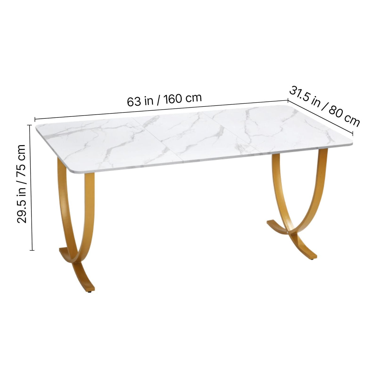 Executive Desk, 63" W x 31.5" D Large Office Desk, Modern Computer Table Conference Meeting Room Table, Business Furniture Enlarged Desktop for Home Office, White and Gold