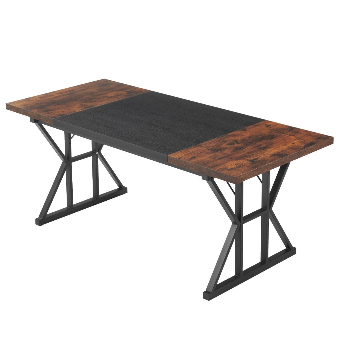 Executive Desk 70.9 x 31.5 inch, Large Computer Desk PC Workstation for Home Office, Modern Simple Wood Laptop Study Writing Table Metal Frame Business Furniture, Rustic Brown and Black