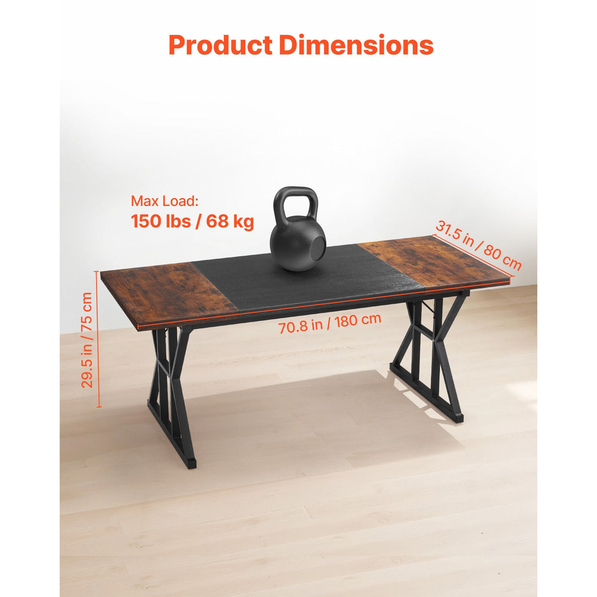 Executive Desk 70.9 x 31.5 inch, Large Computer Desk PC Workstation for Home Office, Modern Simple Wood Laptop Study Writing Table Metal Frame Business Furniture, Rustic Brown and Black
