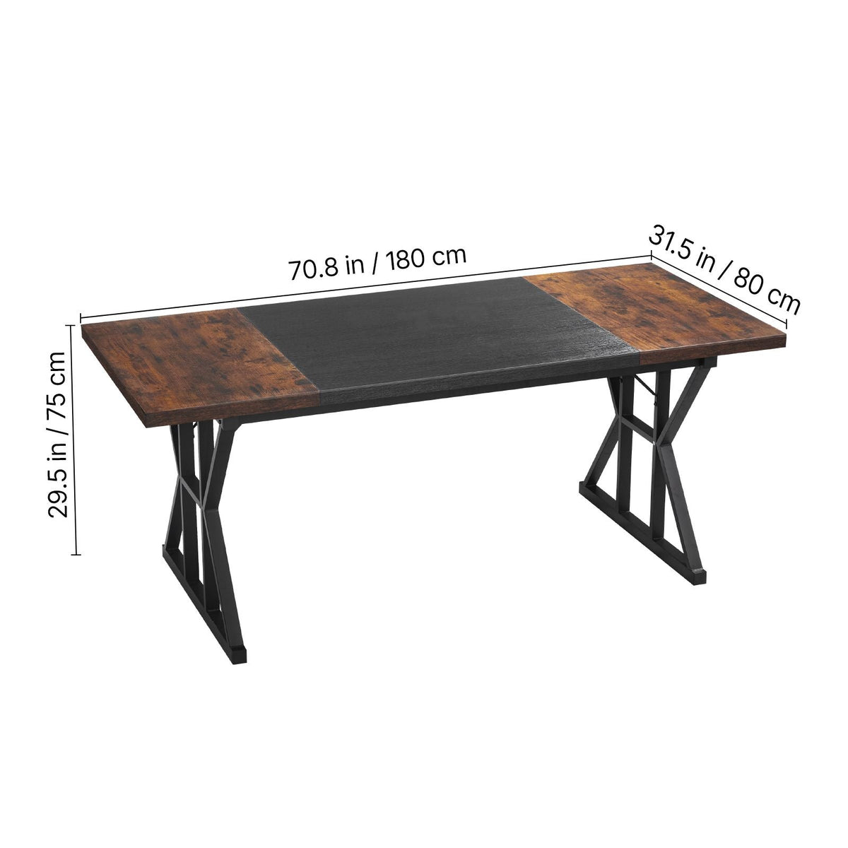 Executive Desk 70.9 x 31.5 inch, Large Computer Desk PC Workstation for Home Office, Modern Simple Wood Laptop Study Writing Table Metal Frame Business Furniture, Rustic Brown and Black