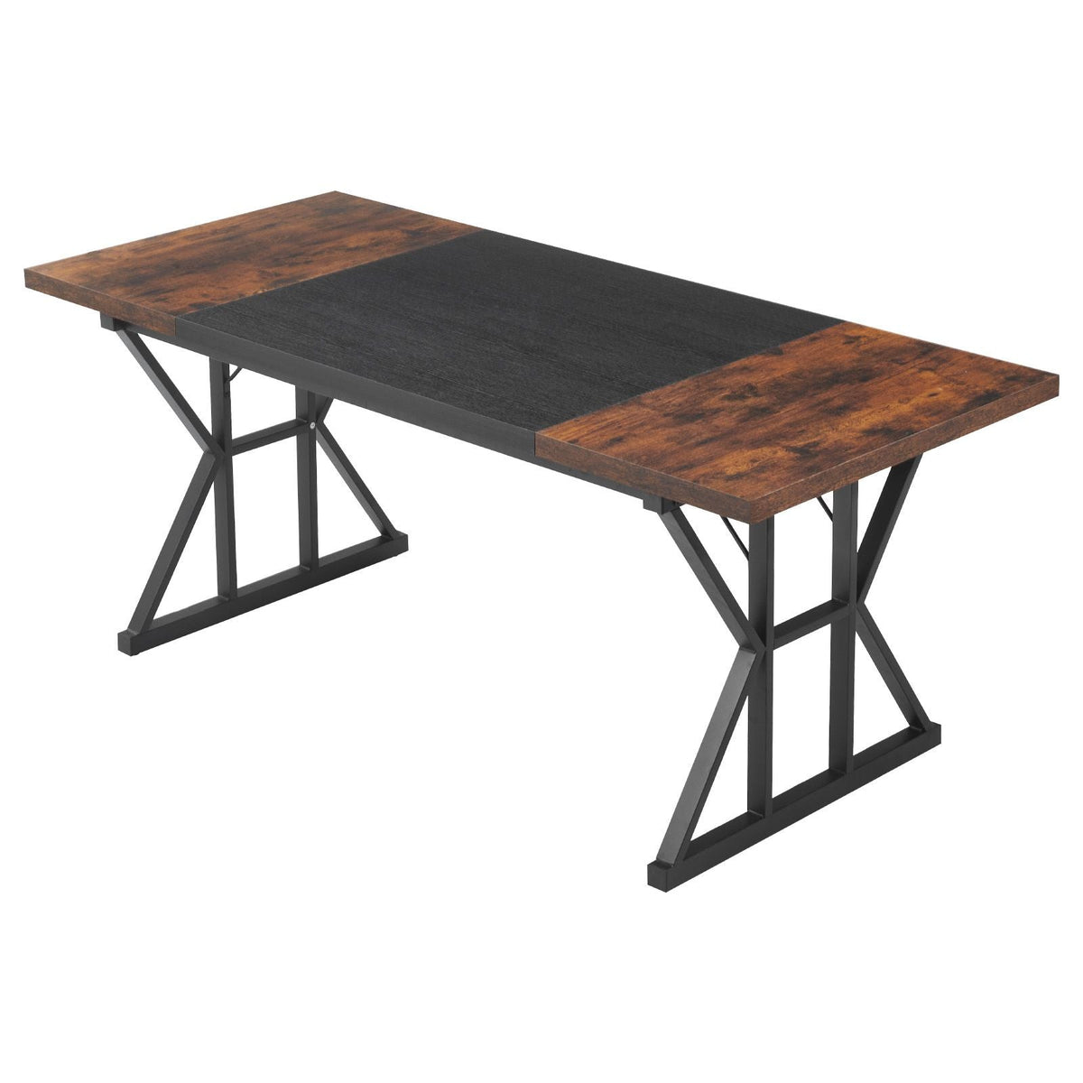 Executive Desk 70.9 x 31.5 inch, Large Computer Desk PC Workstation for Home Office, Modern Simple Wood Laptop Study Writing Table Metal Frame Business Furniture, Rustic Brown and Black