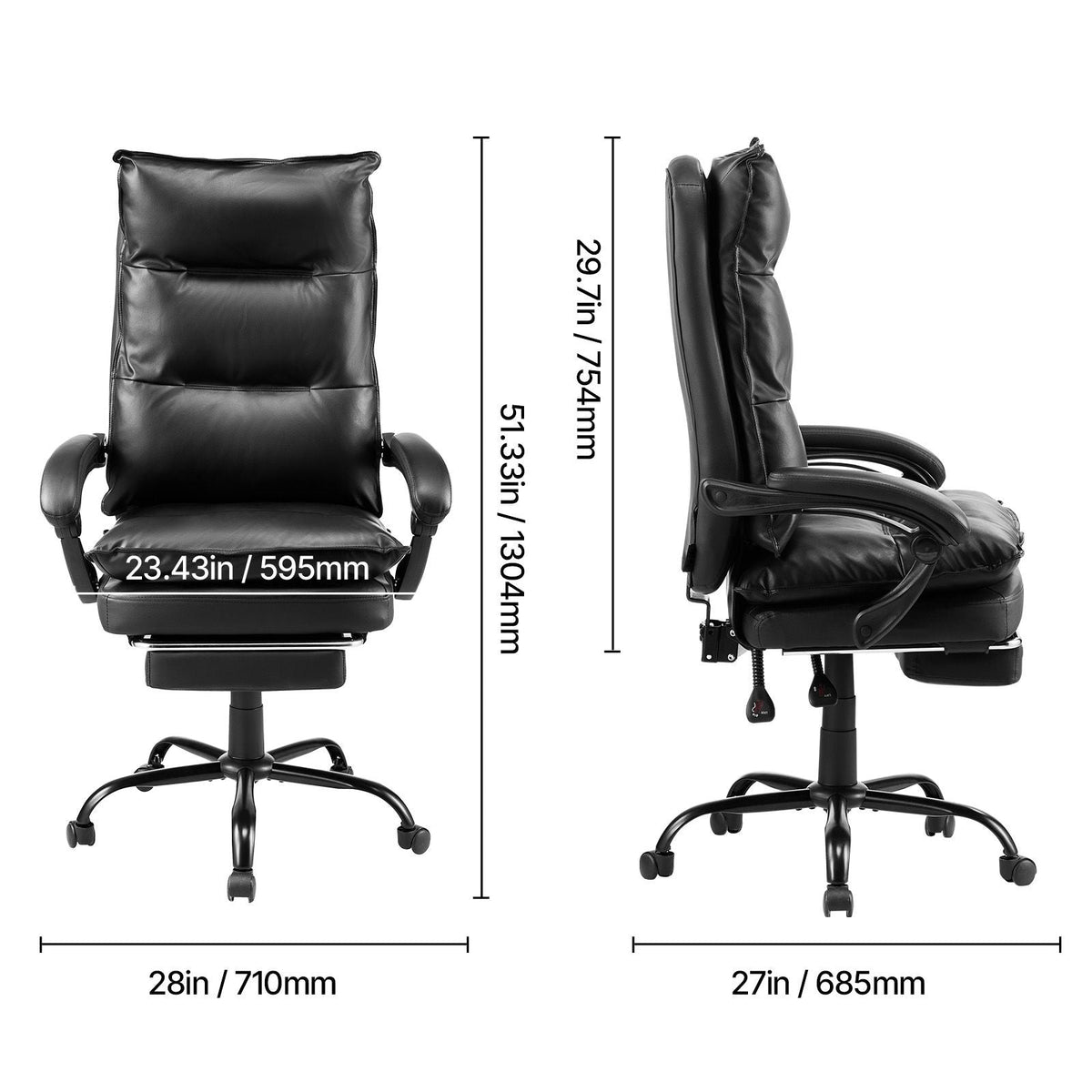 Executive Office Chair with Footrest, 400lb Capacity Office Chair with Lumbar Pillow, Heavy Duty Ergonomic Chair, Height Adjustable PU Leather Reclining Home Office Desk Chairs