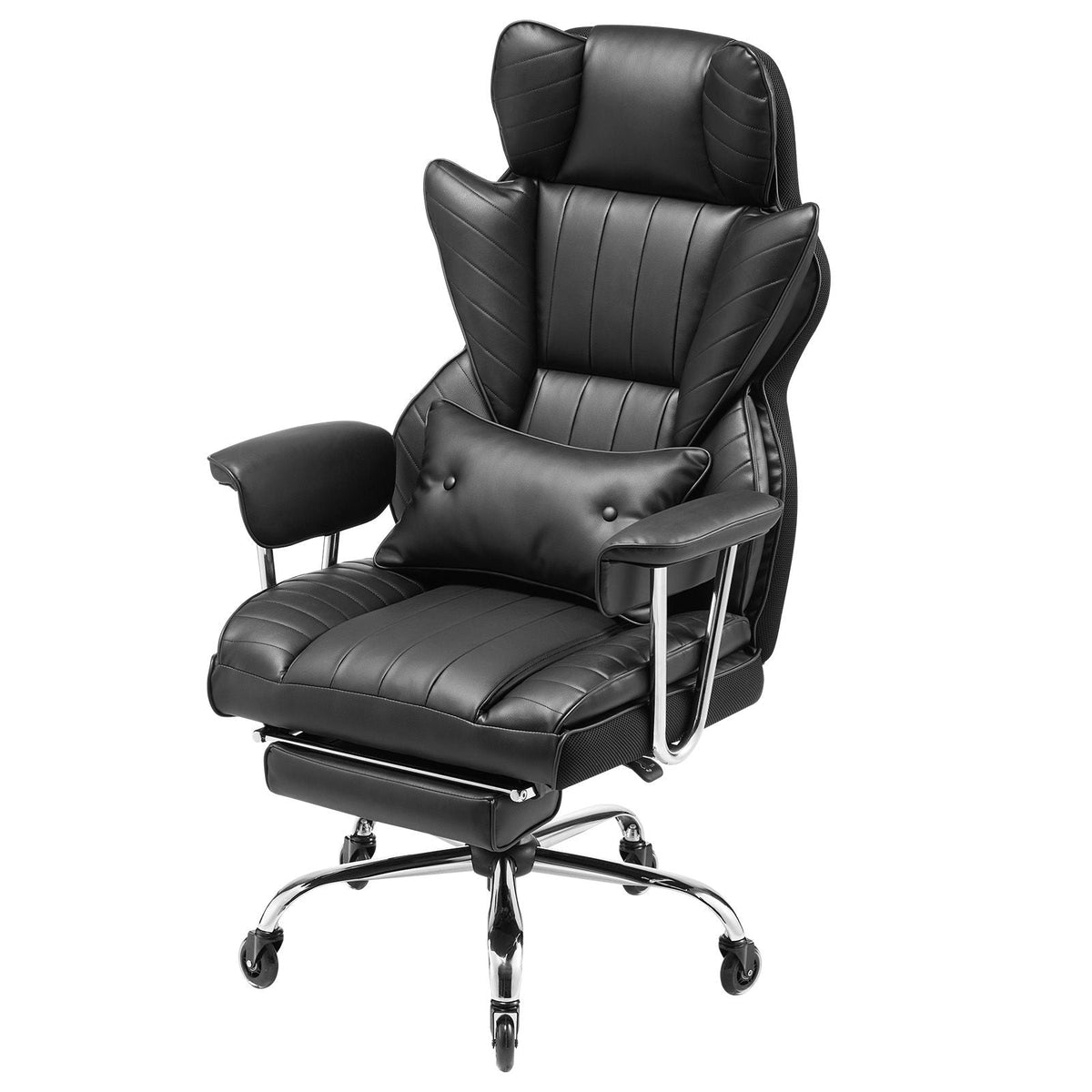 Executive Office Chair with Footrest, 400lb Capacity Office Chair with Lumbar Pillow & Removable Armrests, Heavy Duty Ergonomic Chair, PU Leather Reclining Home Office Desk Chairs, Black