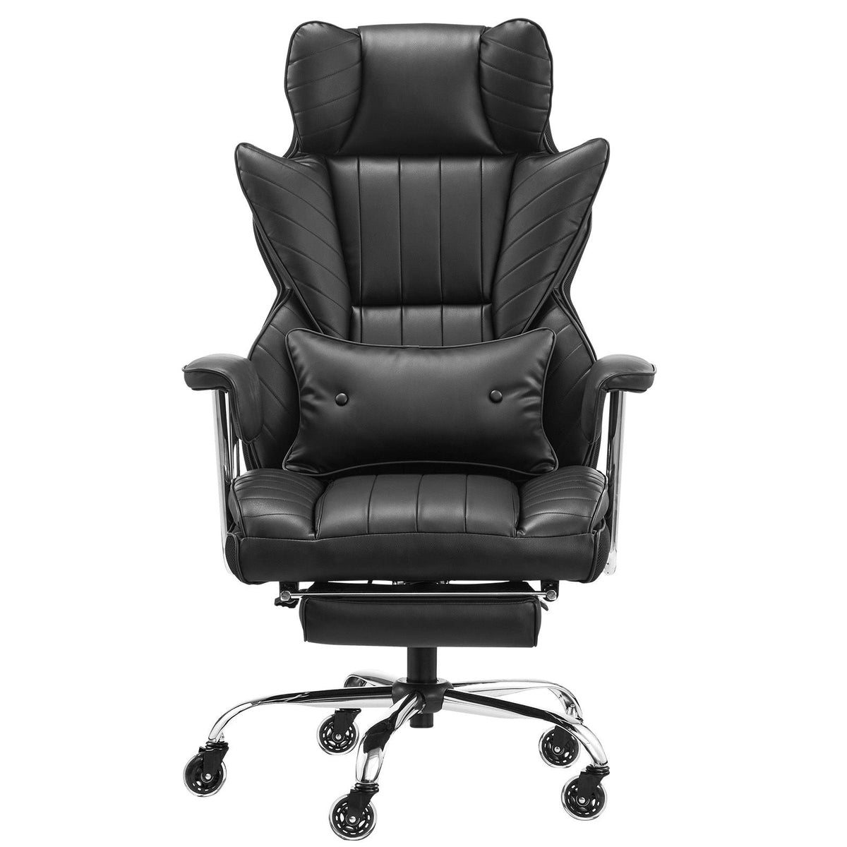 Executive Office Chair with Footrest, 400lb Capacity Office Chair with Lumbar Pillow & Removable Armrests, Heavy Duty Ergonomic Chair, PU Leather Reclining Home Office Desk Chairs, Black