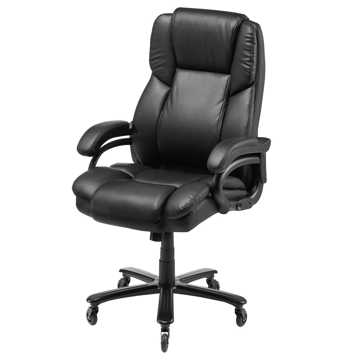 Executive Office Chair with Knob-Control Lumbar Support, 500lb Capacity Office Chair, Heavy Duty Ergonomic Chair, Height Adjustable PU Leather Reclining Home Office Desk Chairs, Black