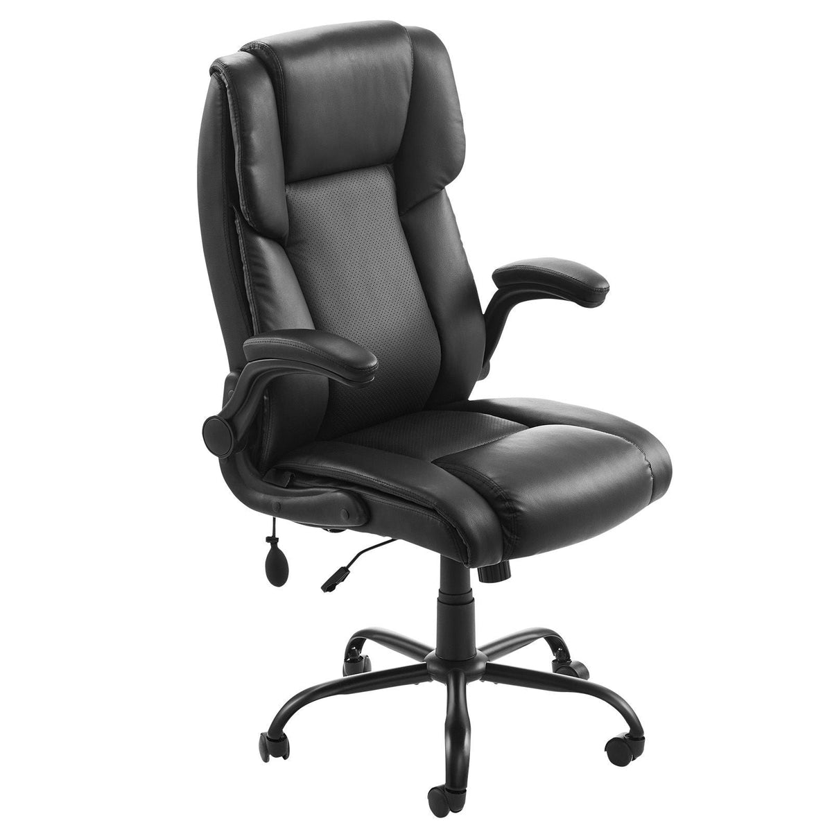 Executive Office Chair with Lumbar Support, 300lb Capacity Office Chair with Flip-up Armrests & Lumbar Pillow, Height Adjustable Ergonomic Chair, PU Leather Reclining Home Office Desk Chairs