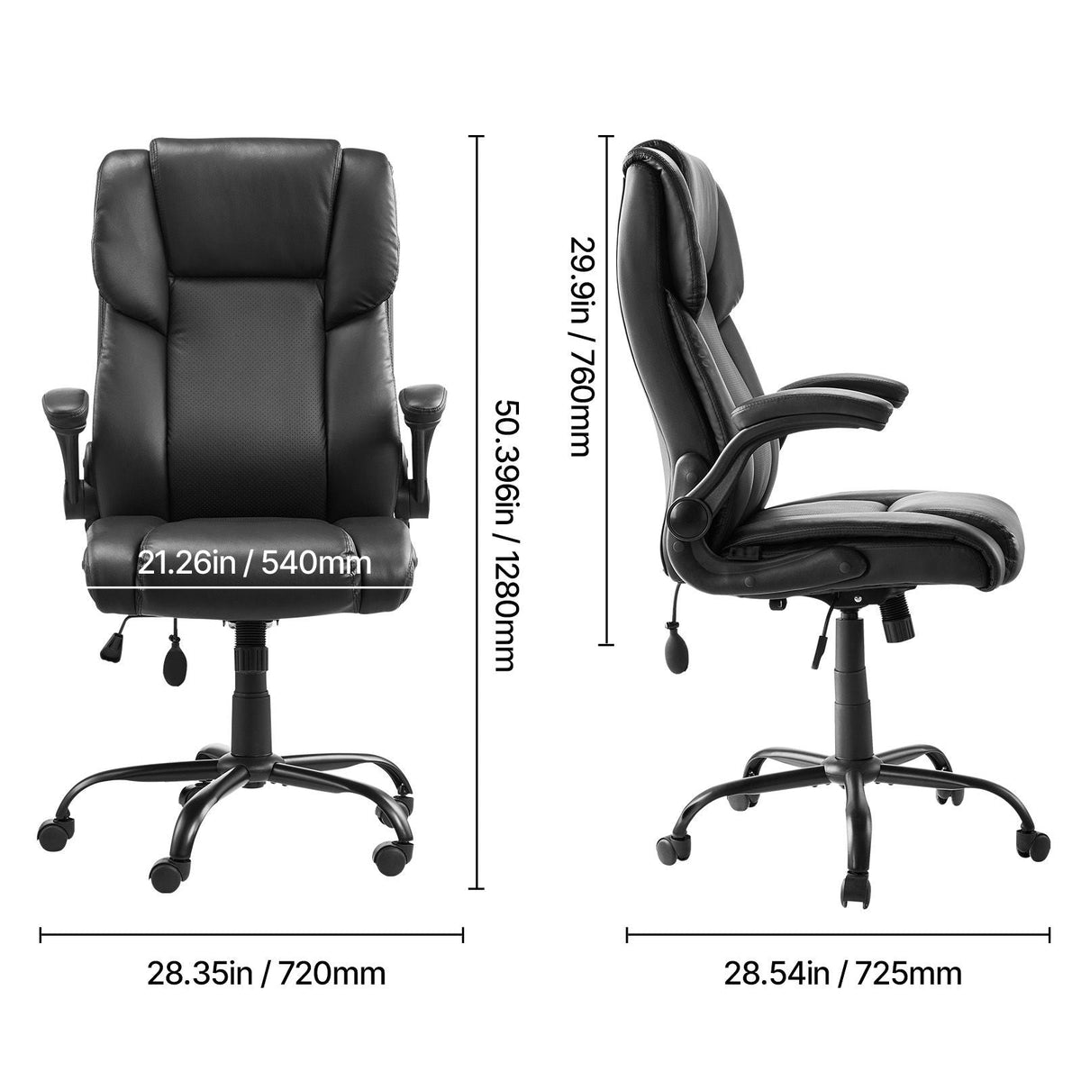 Executive Office Chair with Lumbar Support, 300lb Capacity Office Chair with Flip-up Armrests & Lumbar Pillow, Height Adjustable Ergonomic Chair, PU Leather Reclining Home Office Desk Chairs