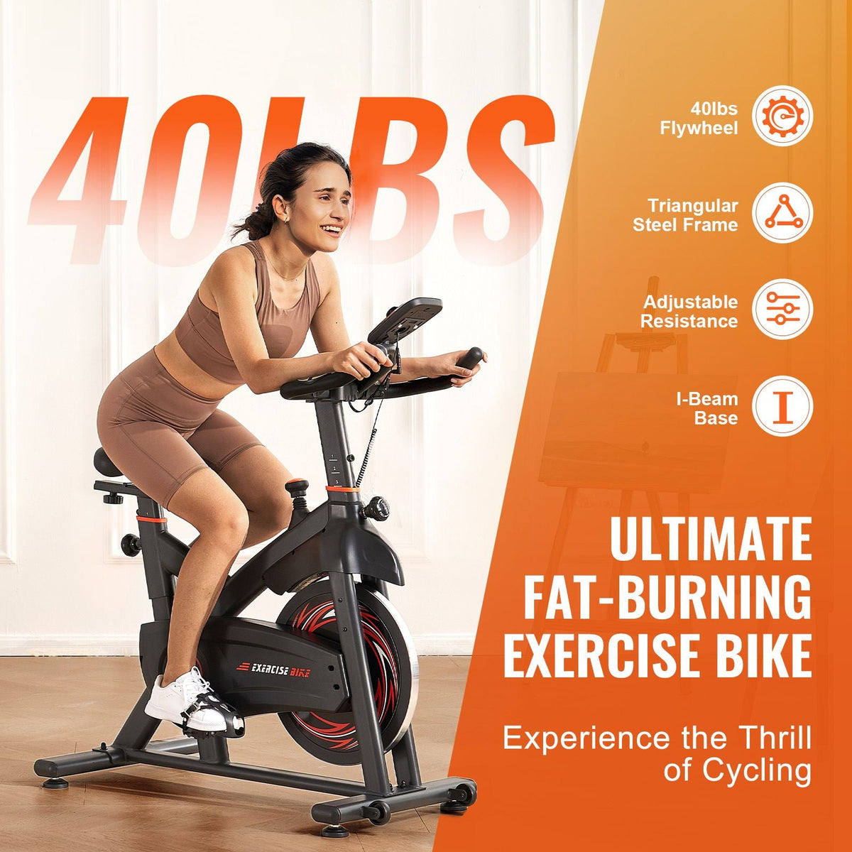 Exercise Bike, Adjustable Magnetic Resistance Stationary Bike, Indoor Cycling Bike for Home Cardio, Workout Bike with Silent Belt Drive, Comfortable Seat Cushion, LCD Monitor, and Heavy Flywheel