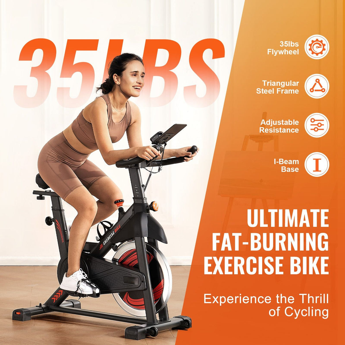 Exercise Bike, Adjustable Magnetic Resistance Stationary Bike, Indoor Cycling Bike for Home Cardio, Workout Bike with Silent Belt Drive, Comfortable Seat Cushion, LCD Monitor, and Heavy Flywheel