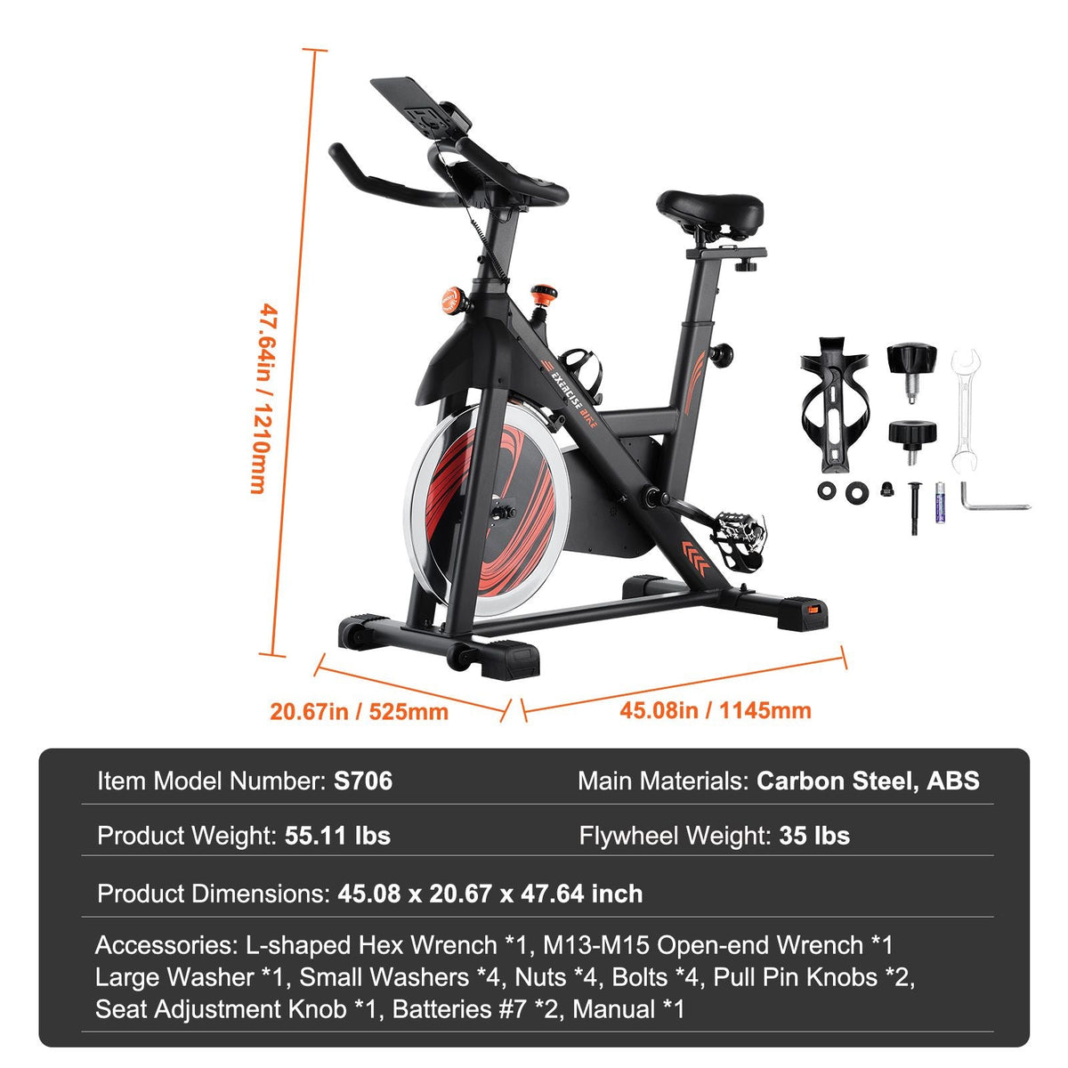 Exercise Bike, Adjustable Magnetic Resistance Stationary Bike, Indoor Cycling Bike for Home Cardio, Workout Bike with Silent Belt Drive, Comfortable Seat Cushion, LCD Monitor, and Heavy Flywheel