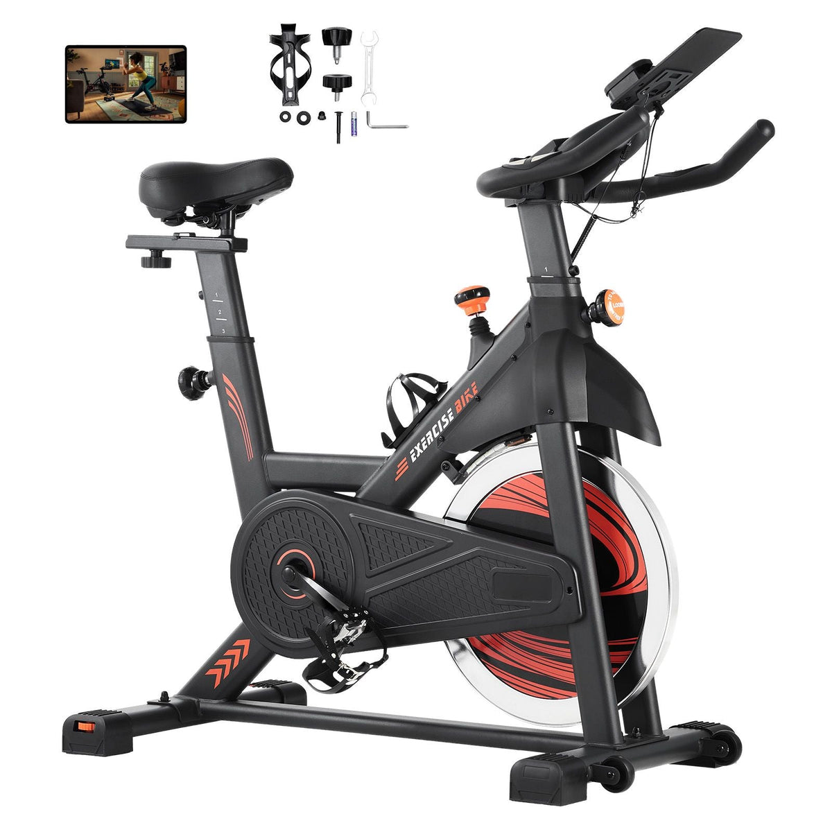 Exercise Bike, Adjustable Magnetic Resistance Stationary Bike, Indoor Cycling Bike for Home Cardio, Workout Bike with Silent Belt Drive, Comfortable Seat Cushion, LCD Monitor, and Heavy Flywheel