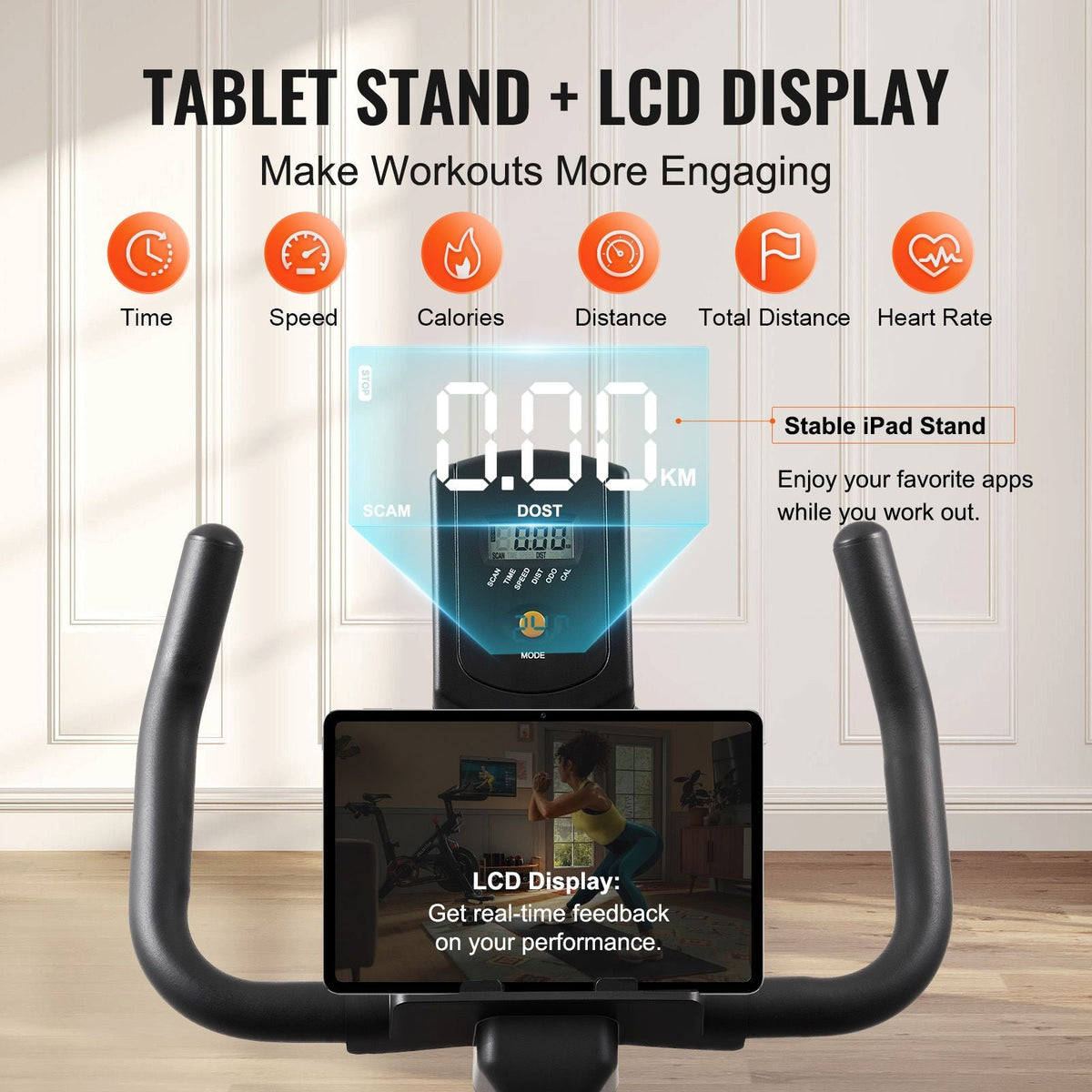 Exercise Bike, Adjustable Stationary Bike, Indoor Cycling Bike for Home Cardio, Workout Bike with Silent Belt Drive, Comfortable Seat Cushion, LCD Monitor, and Heavy Flywheel