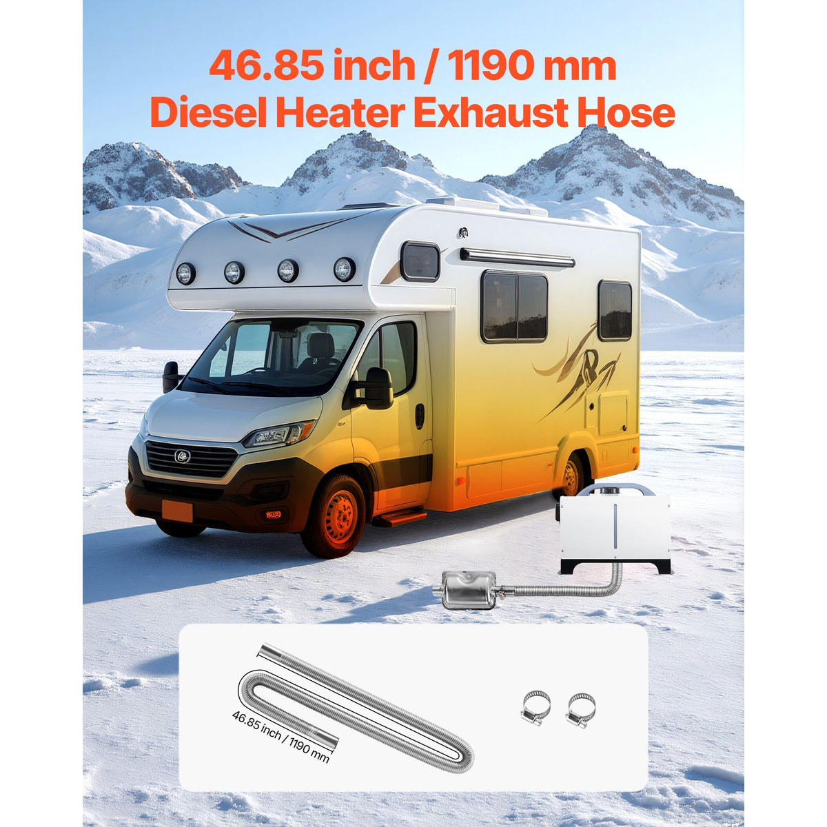 Exhaust Hose, 47.2 inch Diesel Heater Flexible Exhaust Pipe, Stainless Steel Exhausts Hose with 2 Hose Clamps, Exhausts Hoses Kit Diesel Heater Accessories for 2KW 5KW 8KW Diesels Heaters