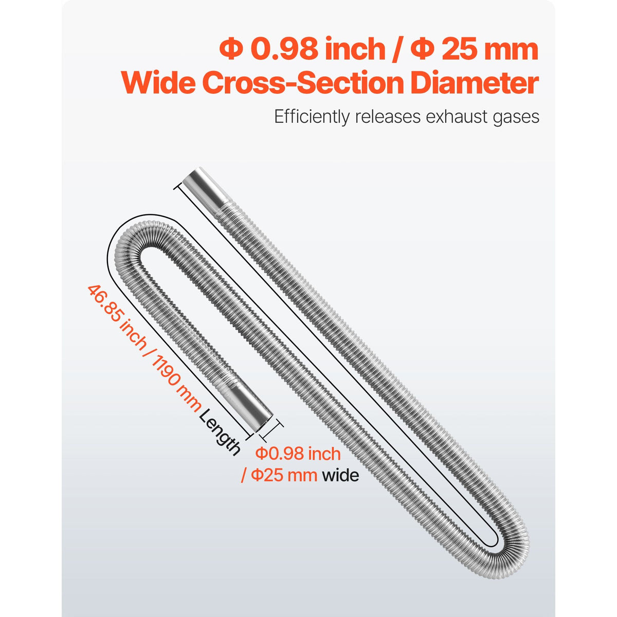 Exhaust Hose, 47.2 inch Diesel Heater Flexible Exhaust Pipe, Stainless Steel Exhausts Hose with 2 Hose Clamps, Exhausts Hoses Kit Diesel Heater Accessories for 2KW 5KW 8KW Diesels Heaters