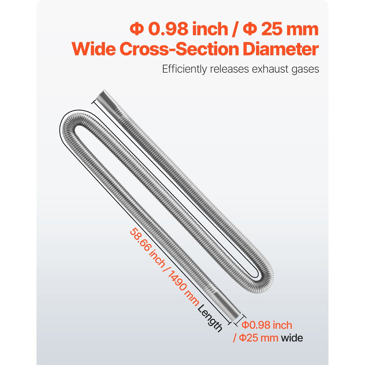 Exhaust Hose, 58.7 inch Stainless Steel Exhausts Hose, Diesel Heater Flexible Exhaust Pipe with 2 Hose Clamps, Exhausts Hoses Kit Diesel Heater Accessories for 2KW 5KW 8KW Diesels Heaters