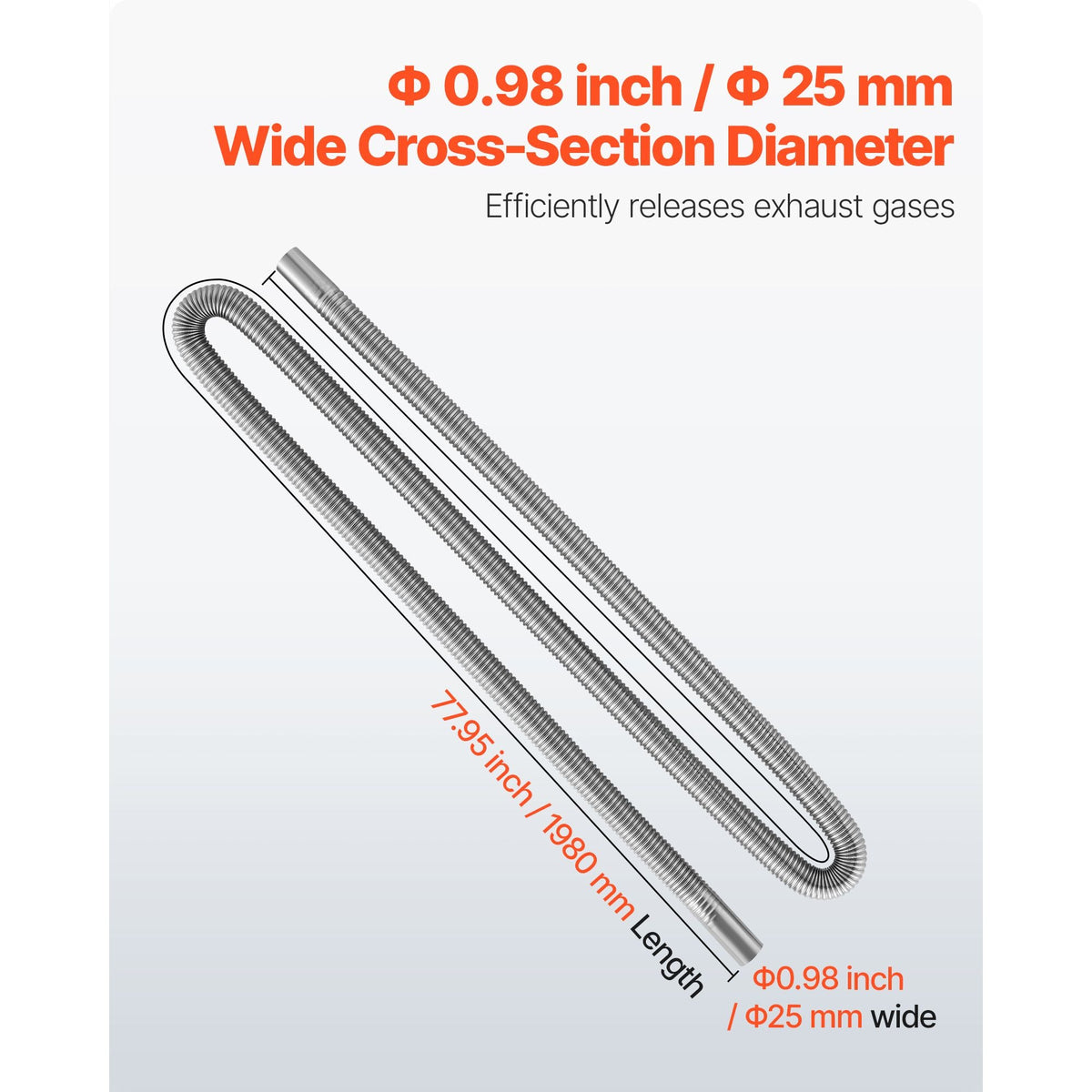 Exhaust Hose, 77.95 inch Stainless Steel Exhausts Hose, Diesel Heater Flexible Exhaust Pipe with 2 Hose Clamps, Exhausts Hoses Kit Diesel Heater Accessories for 2KW 5KW 8KW Diesels Heaters
