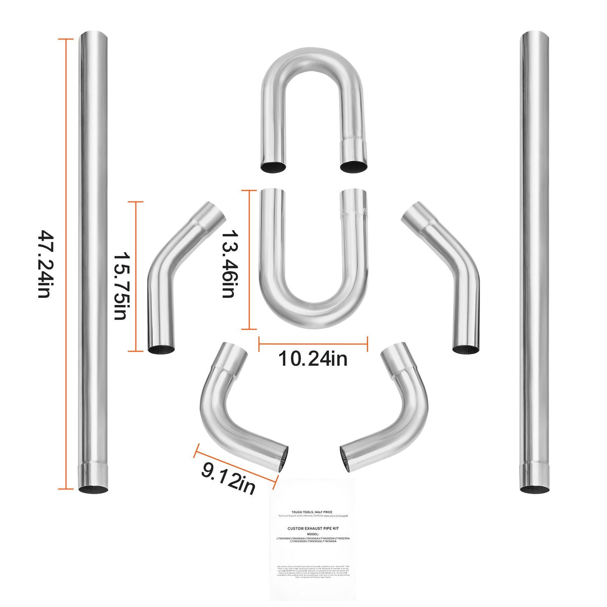 Exhaust Kit, 8 Pieces, DIY Universal Galvanized Steel Exhaust Kit with Slip-Fit Joint & Large Exhaust Tube, Rust-Proof Exhaust Pipe for Exhaust System, Fit for Garage/Auto Repair Store/4S Store