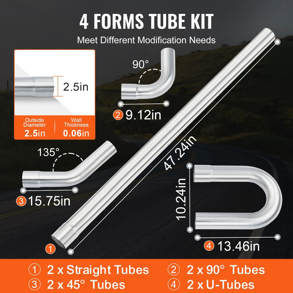 Exhaust Kit, 8 Pieces, DIY Universal Galvanized Steel Exhaust Kit with Slip-Fit Joint & Large Exhaust Tube, Rust-Proof Exhaust Pipe for Exhaust System, Fit for Garage/Auto Repair Store/4S Store