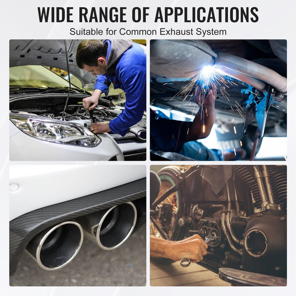 Exhaust Kit, 8 Pieces, DIY Universal Galvanized Steel Exhaust Kit with Slip-Fit Joint & Large Exhaust Tube, Rust-Proof Exhaust Pipe for Exhaust System, Fit for Garage/Auto Repair Store/4S Store