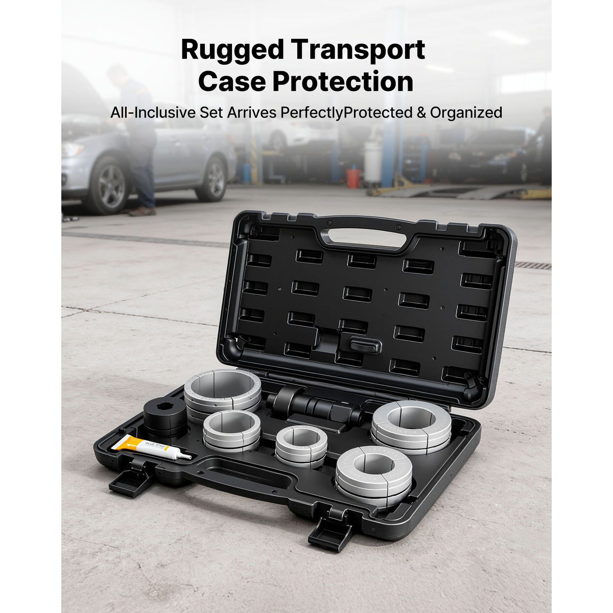 Exhaust Pipe Expander Tool Kit, 1-5/8" to 4-1/4" Exhaust Pipe Stretcher, Muffler Pipes Spreader with 7 Heavy-Duty Collects & Storage Case, Automotive Car Tool Kit for Tailpipes Tubes