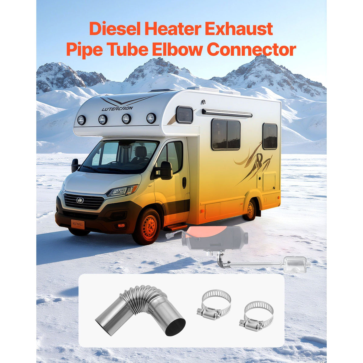 Exhaust Pipe Tube Elbow Connector, 0.98 inch Diesel Heater Exhaust Elbow, Air Parking Heater Exhausts Pipe Tube Elbows Connector 2 Clamps for 2KW 5KW 8KW Diesel Heater, 201 Stainless Steel