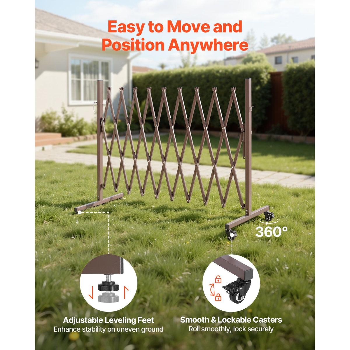 Expandable Barricade, 10FT Expandable Safety Barrier, Flexible Mobile Barricade with Locking Casters, Portable Folding Security Gate Metal Traffic Fence for Patio Garden Stairway