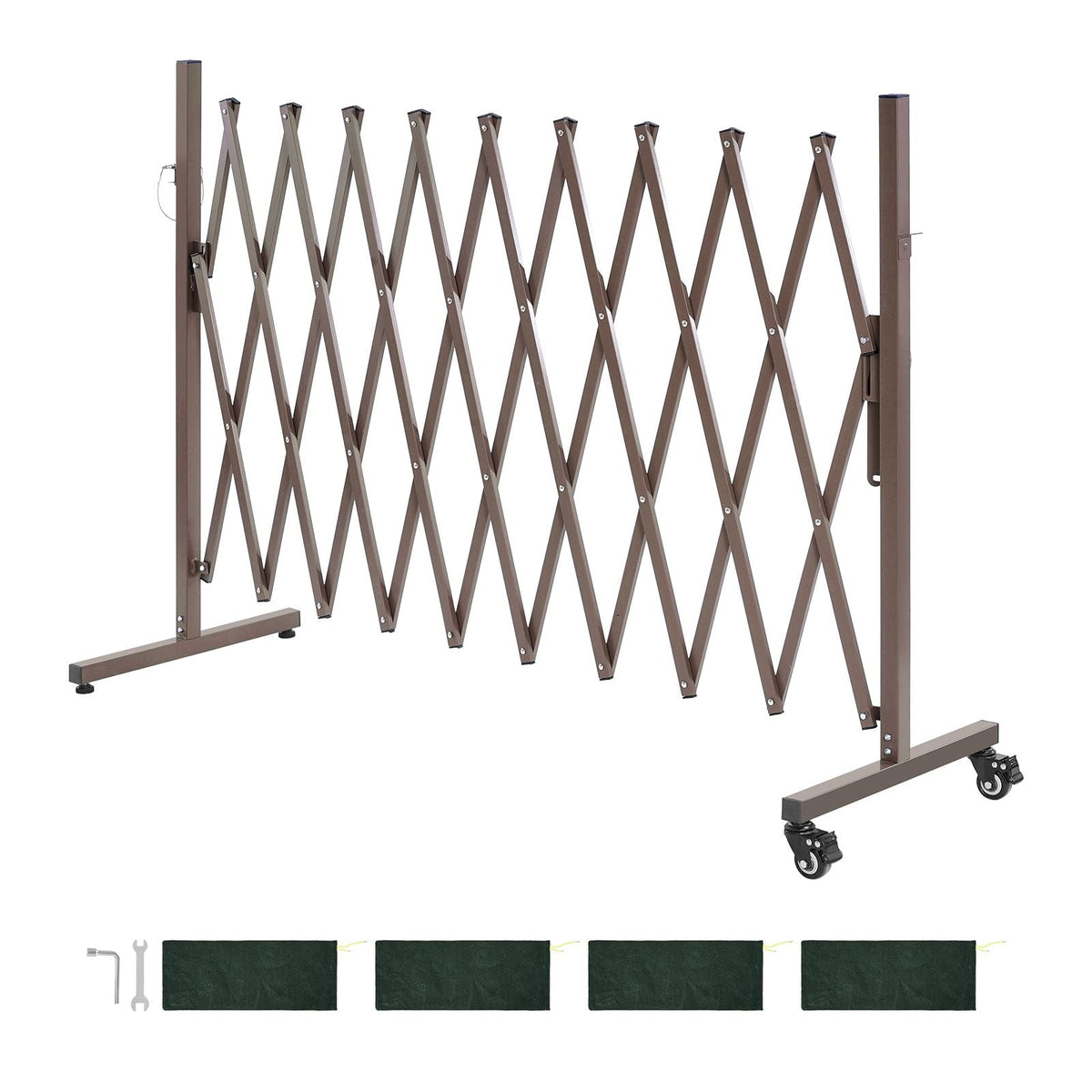 Expandable Barricade, 10FT Expandable Safety Barrier, Flexible Mobile Barricade with Locking Casters, Portable Folding Security Gate Metal Traffic Fence for Patio Garden Stairway