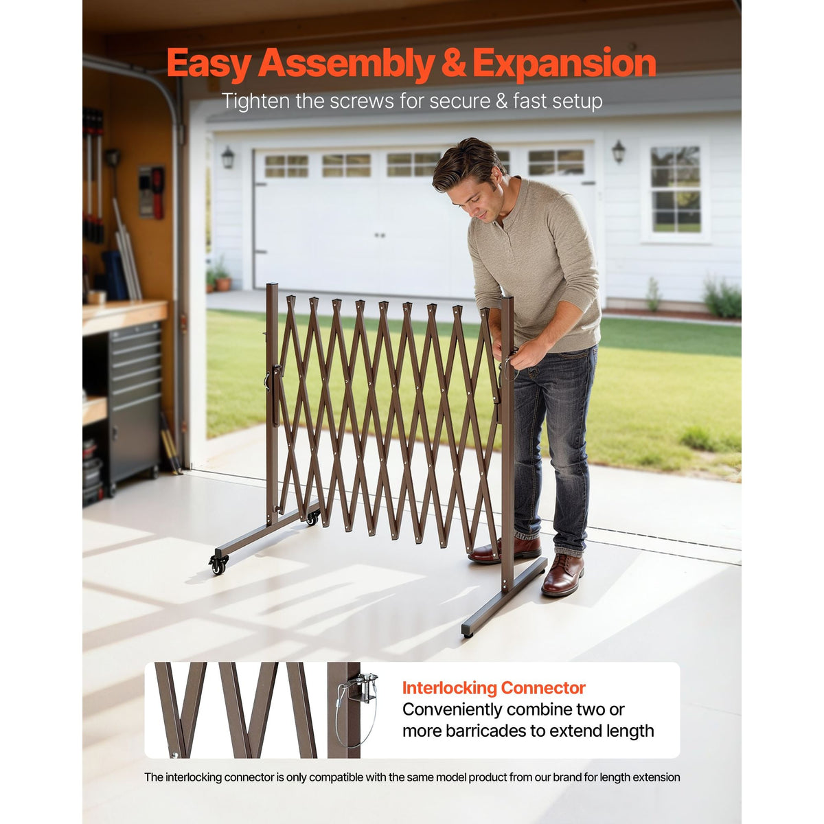 Expandable Barricade, 10FT Expandable Safety Barrier, Flexible Mobile Barricade with Locking Casters, Portable Folding Security Gate Metal Traffic Fence for Patio Garden Stairway
