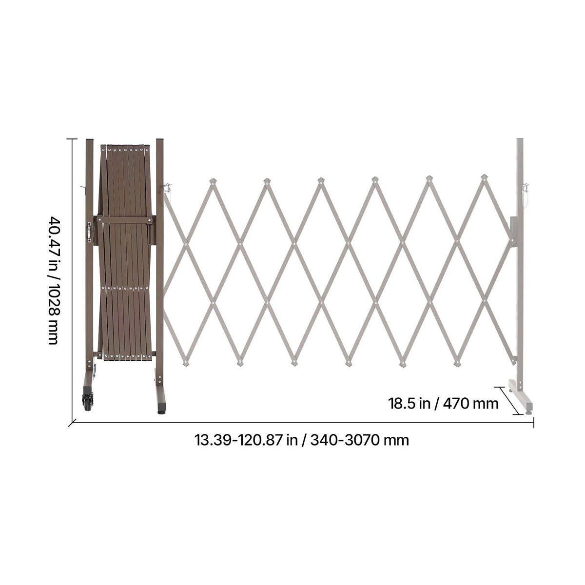 Expandable Barricade, 10FT Expandable Safety Barrier, Flexible Mobile Barricade with Locking Casters, Portable Folding Security Gate Metal Traffic Fence for Patio Garden Stairway