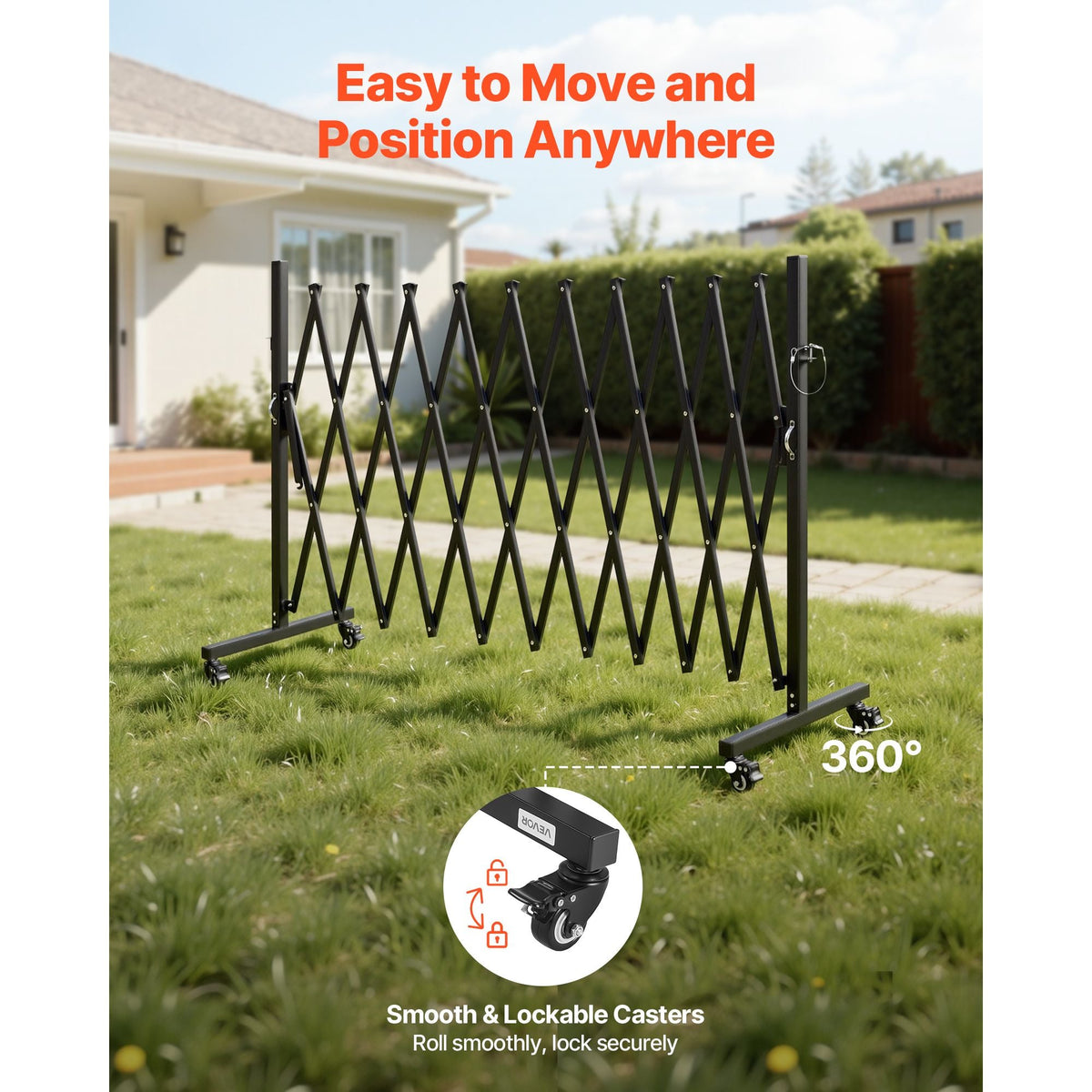 Expandable Barricade, 11FT Expandable Safety Barrier, Flexible Mobile Barricade with Locking Casters, Portable Folding Security Gate Metal Traffic Fence for Patio Garden Stairway
