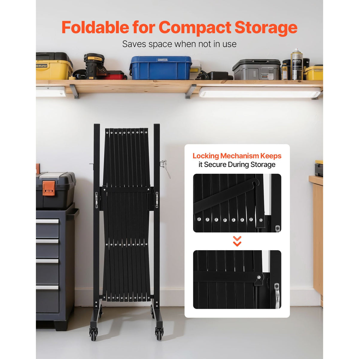Expandable Barricade, 11FT Expandable Safety Barrier, Flexible Mobile Barricade with Locking Casters, Portable Folding Security Gate Metal Traffic Fence for Patio Garden Stairway