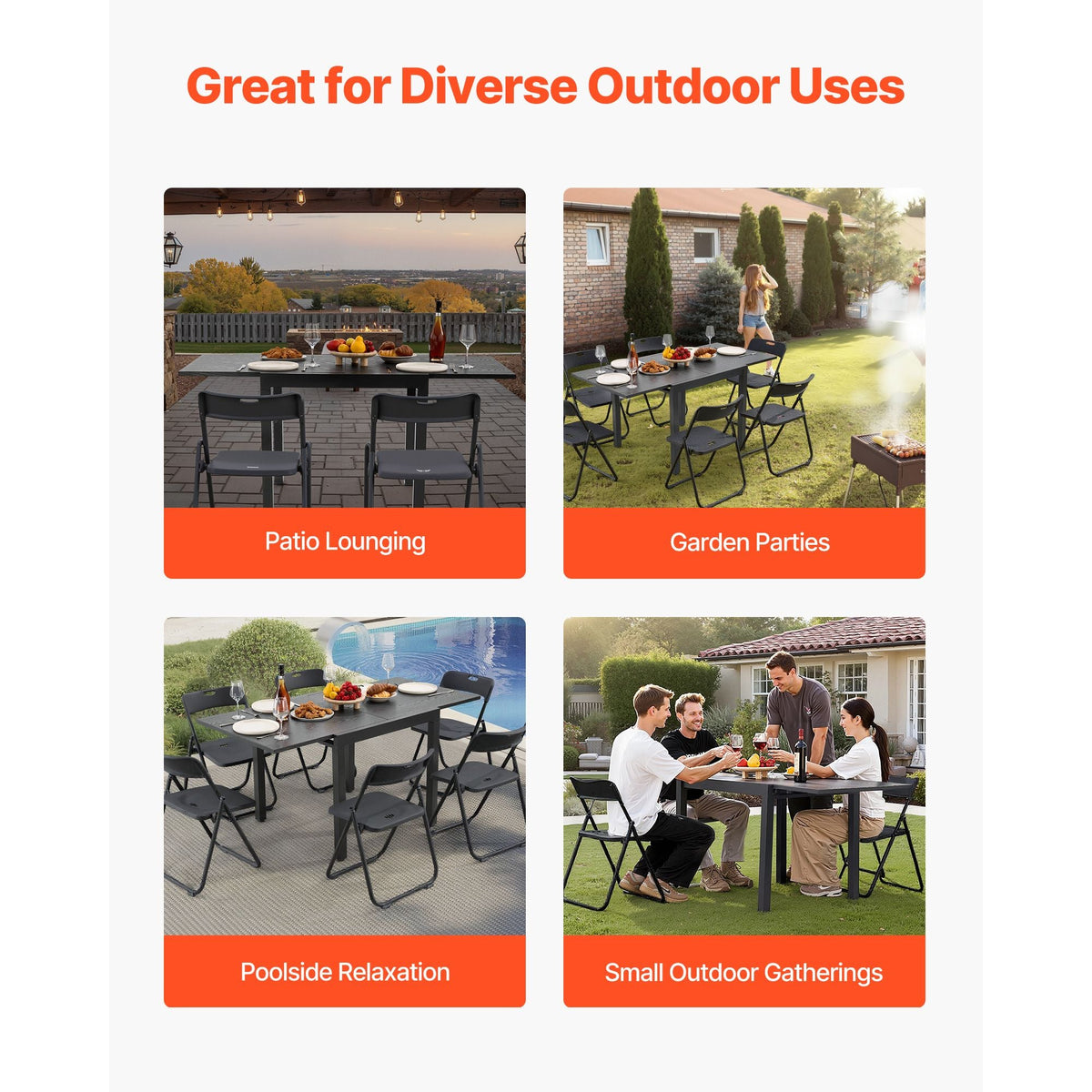 Expandable Outdoor Patio Dining Table, 32–63 inch Rectangular Backyard Bistro Tables for 4-6, Aluminum Frame Metal Steel Slat , All-Weather Large Furniture for Lawn Garden Porch, Dark Gray