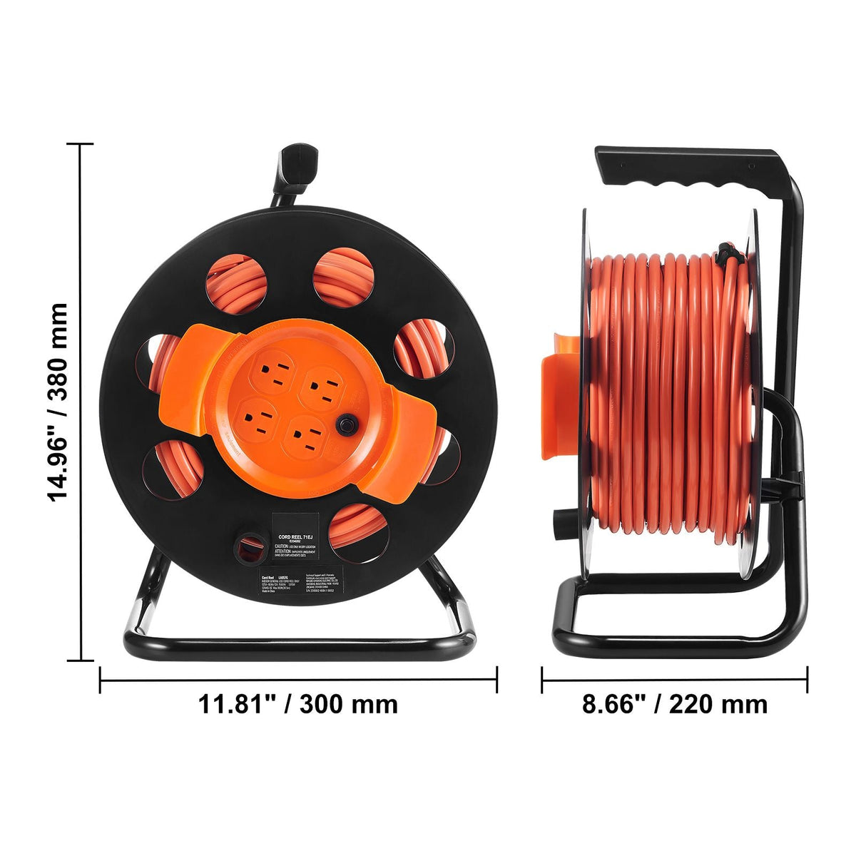 Extension Cord Reel, 100FT, with 4 Outlets and Dust Cover, Heavy Duty 12AWG SJTOW Power Cord, Manual Cord Reel with Portable Handle Circuit Breaker, for Toolshed Garage, Tested to UL Standards