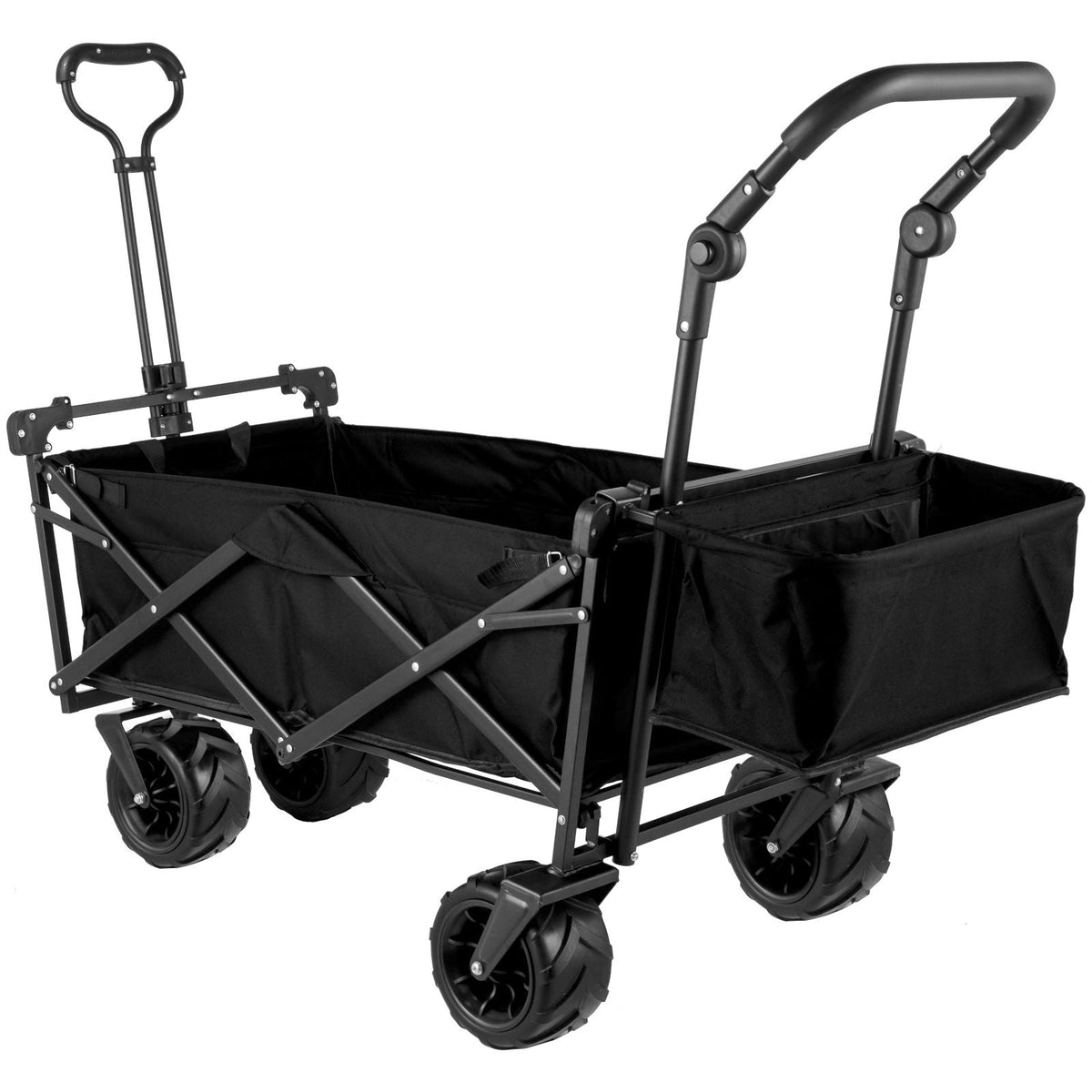 Extra Large Collapsible Garden Cart with Removable Canopy, Folding Wagon Utility Carts with Wheels and Rear Storage, Wagon Cart for Garden, Camping, Grocery Cart, Shopping Cart, Black
