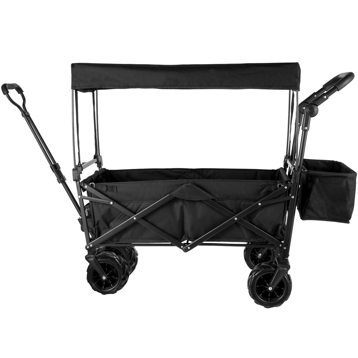 Extra Large Collapsible Garden Cart with Removable Canopy, Folding Wagon Utility Carts with Wheels and Rear Storage, Wagon Cart for Garden, Camping, Grocery Cart, Shopping Cart, Black
