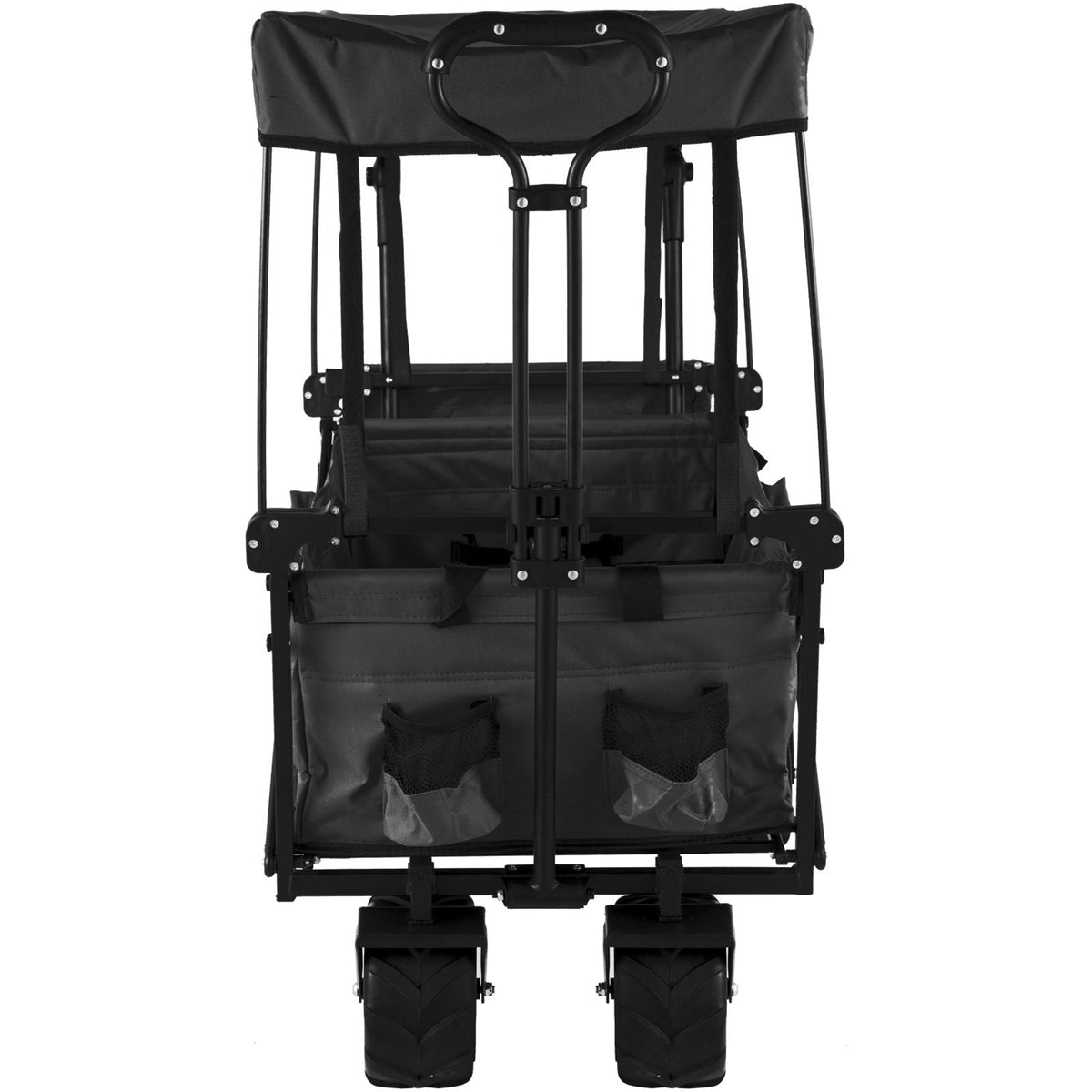 Extra Large Collapsible Garden Cart with Removable Canopy, Folding Wagon Utility Carts with Wheels and Rear Storage, Wagon Cart for Garden, Camping, Grocery Cart, Shopping Cart, Black