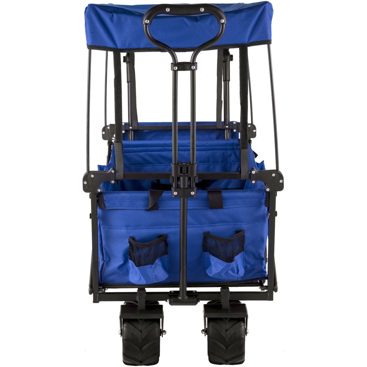 Extra Large Collapsible Garden Cart with Removable Canopy, Folding Wagon Utility Carts with Wheels and Rear Storage, Wagon Cart for Garden, Camping, Grocery Cart, Shopping Cart, Blue