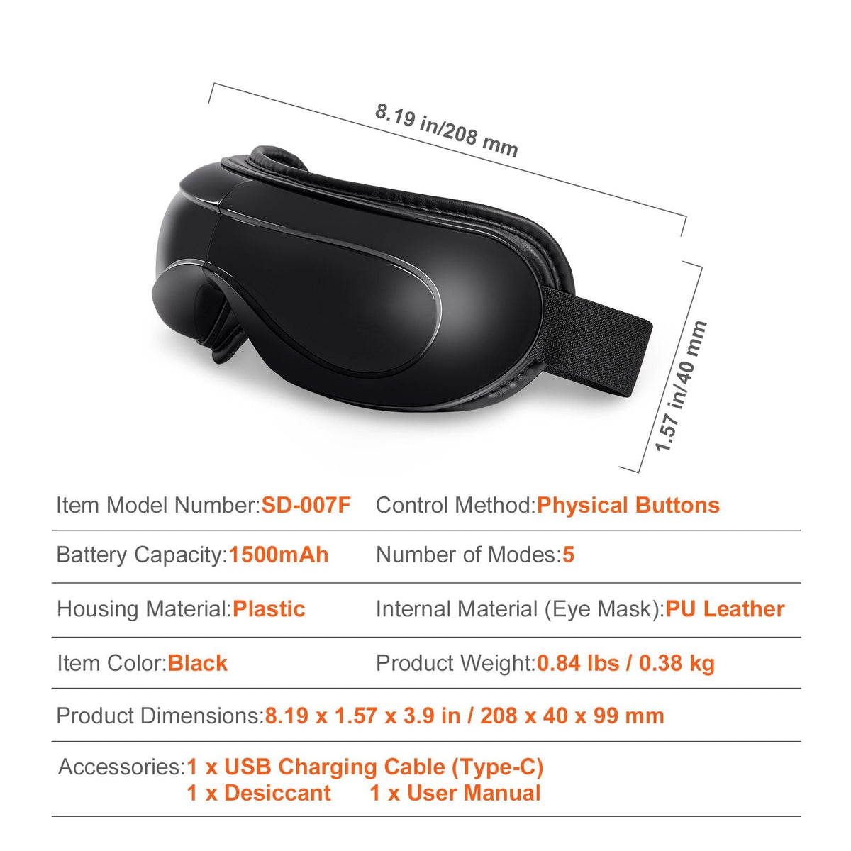 Eye Massager with Heat, Heated Eye Massage Mask with 5 Modes and Bluetooth Music, 180° Foldable Eye Care Massager for Migraines, Eye Strain, Dark Circles, Ideal Gift for Mom/Dad, Black