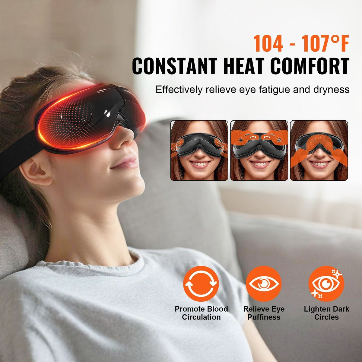 Eye Massager with Heat, Heated Eye Massage Mask with 5 Modes and Bluetooth Music, 180° Foldable Eye Care Massager for Migraines, Eye Strain, Dark Circles, Ideal Gift for Mom/Dad, Black