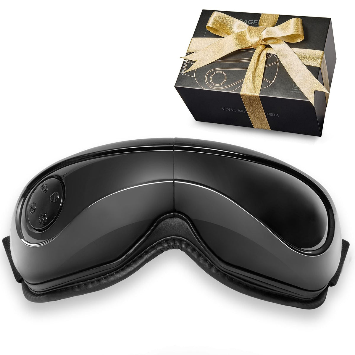 Eye Massager with Heat, Heated Eye Massage Mask with 5 Modes and Bluetooth Music, 180° Foldable Eye Care Massager for Migraines, Eye Strain, Dark Circles, Ideal Gift for Mom/Dad, Black