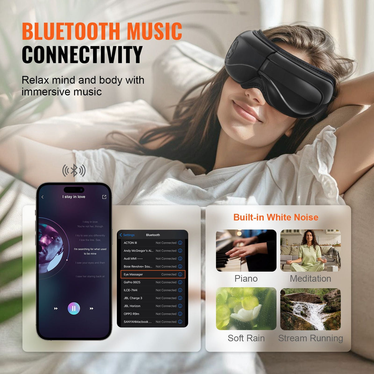 Eye Massager with Heat, Heated Eye Massage Mask with 5 Modes and Bluetooth Music, 180° Foldable Eye Care Massager for Migraines, Eye Strain, Dark Circles, Ideal Gift for Mom/Dad, Black