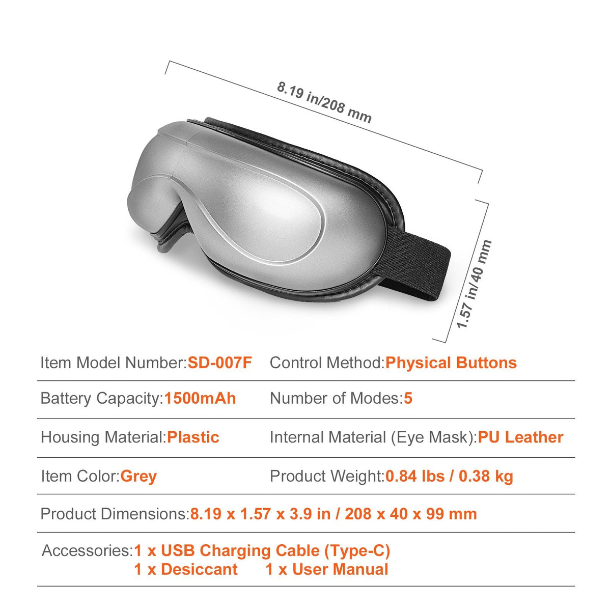 Eye Massager with Heat, Heated Eye Massage Mask with 5 Modes and Bluetooth Music, 180° Foldable Eye Care Massager for Migraines, Eye Strain, Dark Circles, Ideal Gift for Mom/Dad, Gray
